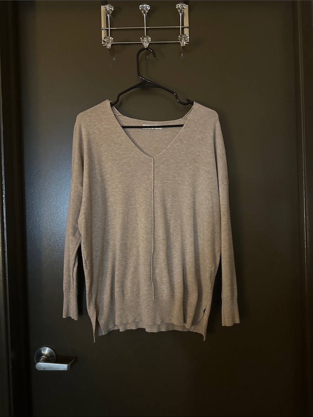 Zenana Outfitters Taupe V-Neck Lightweight Sweater
